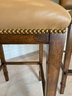 Set Four Handsome Bausman Leather Counter Chairs With Hobnail Detail