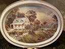 Antique Majolica Acorn And Oak Leaf Dish Currier & Ives Tin Tray The American Homestead 3 Tier Plate Stand