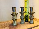 Trio Of Small Solid Brass Angel Candlesticks