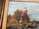 The Lighthouse- Artist Unknown - Acrylic On Canvas In Ornate Carved Wood Frame