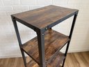 Metal Rolling Cart With Tiered Woodgrain Finish Shelves