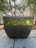 Cement Pot Featuring A Green Tile Design & Tree Inside!