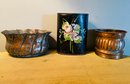 Mini Painted Trash Can With Copper Style Plant Pots