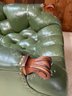 A Carl Forslund  Sleepy Hollow Green Leather Tufted Chair & Footstool