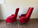 Stunning Pair Of Red Tufted Seat & Back Chairs