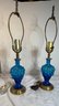 Pair Of Cobalt Blue Glass Grape Lamps