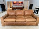 1 OF 2  Mitchell Gold & Bob Williams Leather Three Seat Club Sofa In Camel  (1 Of 2)