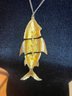 Antique Gold Tone Green Eyed Fish Pendent With Chain
