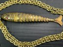 18'' Golden Articulated Fish  3''  - Silvertone Articulated Fish And Horn 8.5 Chain . 1/2 Inch Charms