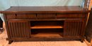 Asian Media Console Cabinet With Sliding Doors And Drawers