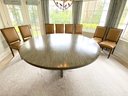 6 FT Bausman & Company Circular Dining Table In Blended Patina With Eight Chairs