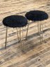 Mongolian Faux Fur Round Stools With Metal Hair Pin Legs- A Pair