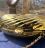 Gold Metal Clutch Purse With Shoulder Chain Or Wrist Strap