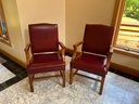 Gorgeous Pair Of Red Leather Arm Chairs With Nailhead Trim