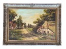 Signed Oil On Canvas With Village Landscape