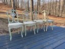 Set Of (4) Vintage Distressed Painted Caned Chairs