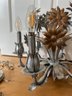 Hanging Chandelier Featuring Flower Design & Six Electric Candlesticks