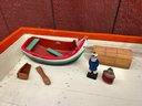 Vintage Wooden Painted Model Boat With Display Stand