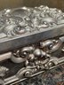 Ornate Silver Jewelry Box Blue Velvet Lining 6x4x3'