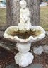 The Peeing Boy Concrete Water Garden Fountain, Shell Basin.