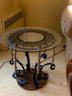 Circular Wrought Iron & Brass Contemporary Side Table With Glass Top