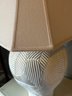 Pair Wonderful Tall Ceramic Table Lamps With Cloth Shades