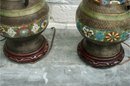 Antique Asian Cloisonne Lamps With Elephant Head Handles