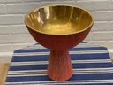 Bitossi Seta Footed Compote In Orange With Gold Interior, Signed & Numbered