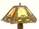 Antique Green Slag Glass Lamp On Bronze Base  (LOC: S2)
