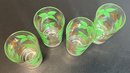 Set Of 4 Green & Gold Floral Ice Tea Glasses