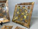Mid Century Georges Briard Glass & Gold Platter & Plates, Celestial Greek Pattern