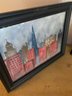 2 Stitched Floral Pictures And Watercolor City Scene