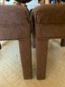 Pair Chocolate Brown Upholstered Stools