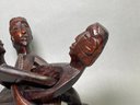 Vintage Hand Carved Wood African Tribal Head Unity Interlocking Carving Sculpture