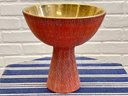 Bitossi Seta Footed Compote In Orange With Gold Interior, Signed & Numbered