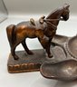 Metal Horse Ash Tray/pipe Holder And Metal Horse Figure
