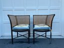Pair Of Faux Bamboo Caned Corner Chairs With Cushions