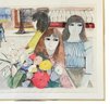 Listed Artist Charles Levier Large Watercolor 'Girls With Flowers' (France 1920-2003) 40' X 28' (H)