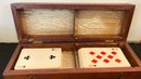 A Vintage Leather Playing Cards Case & Vintage Wooden Game / Box