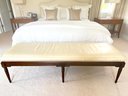 Hickory Chair Co Ivory Long Leather Bench In Mahogany
