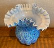 Gorgeous Unique Blue Ruffled Glass Vase