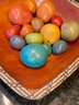 Wooden Bowl With Woven Trim And Colorful Accent Rocks Stones Home Decor