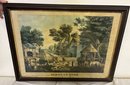 19th Century Framed Hand Colored Print 'farmers Home'