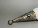 Tibetan Silver Conch Shell With Turquoise Inlay