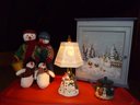 Snowman Decor Lot 1 Aka Lamp & Cabinet