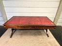 WOW! Amazing Red Leathertop Antique Desk With Satinwood Inlays
