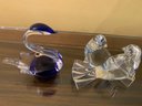 Clear Glass & Blue Swan & Baccarat Bird  Figural Group