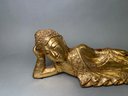 Hand Carved Wooden Gold Leaf Reclining Budda