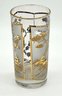 Lot Of Eight Metallic Gold Asian Pagodas & Flowering Trees Patterned Frosted Highball Glasses In Caddy