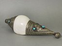 Tibetan Silver Conch Shell With Turquoise Inlay